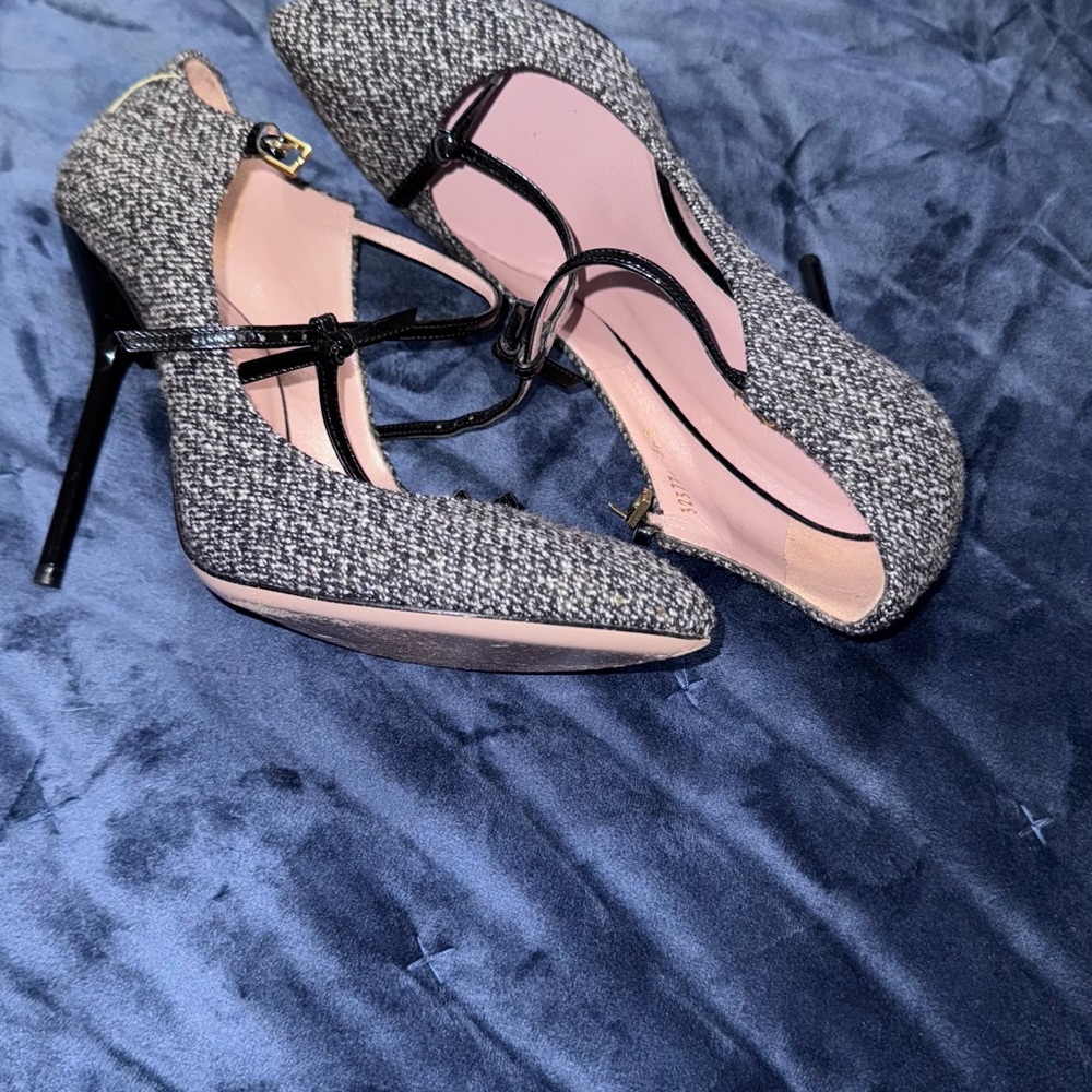 Gucci Black and White Tweed Heels